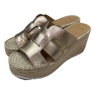 MARC FISHER WOMEN'S SHOES SZ 8.5 GOLD WEDGE SLIP ON ESPADRILLES SANDALS MLROBBYN